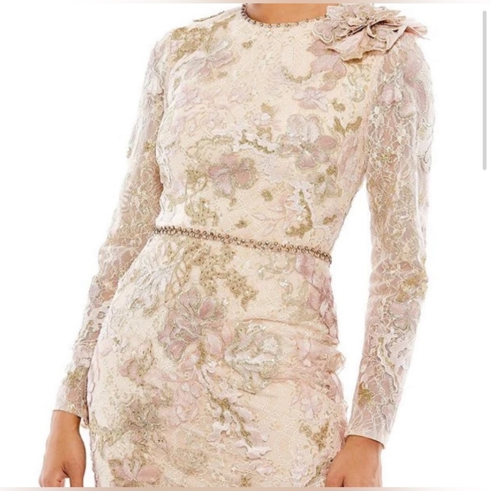 Mac Duggal Lace Embroidered Maxi Gown in Blush and Gold.  Mother of the Bride - Picture 3 of 13